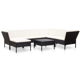 Set Divani da Giardino 8 pz con Cuscini in Polyrattan Nero