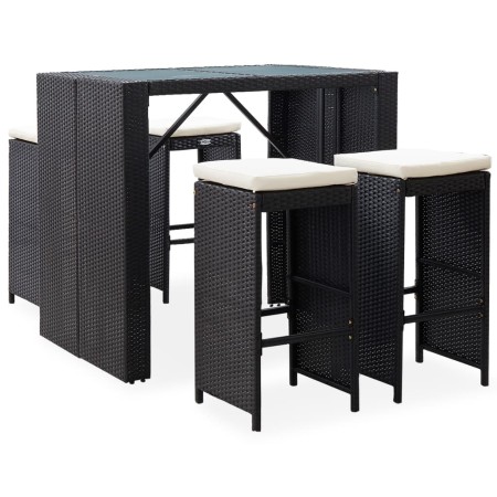 Set da Bar da Giardino 5 pz in Polyrattan e Vetro Nero