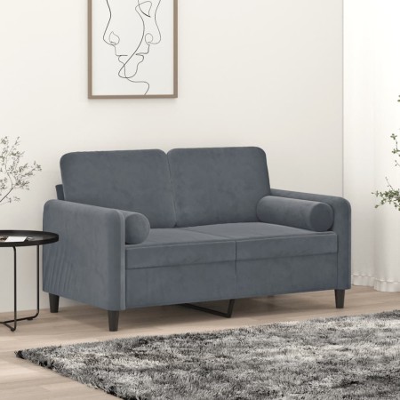 Divano a 2 Posti con Cuscini Grigio Scuro 120 cm in Velluto