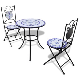 Set da Bistrot 3 pz in Piastrelle di Ceramica Blu e Bianco