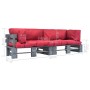 Set Divani Giardino Pallet 2pz con Cuscini Rossi Legno di Pino