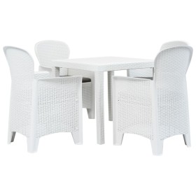 Set Pranzo da Giardino 5 pz in Plastica Stile Rattan Bianco