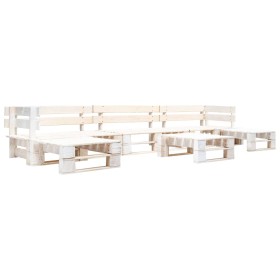 Set Divani da Giardino su Pallet 6 pz in Legno Bianco