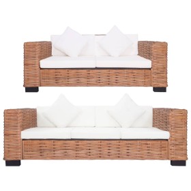 Set di Divani con Cuscini 2 pz in Rattan Naturale