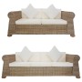 Set di Divani 2 pz con Cuscini in Rattan Naturale