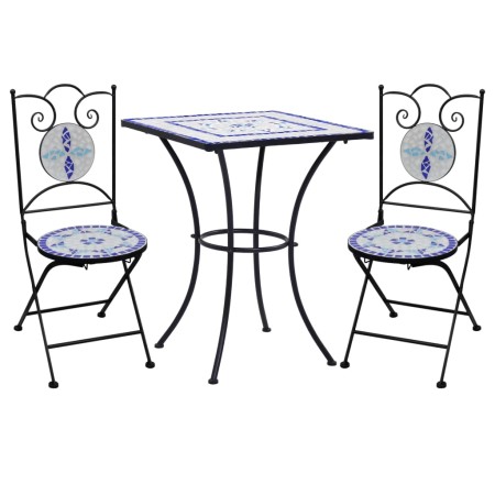 Set Bistrò 3 pz con Mosaico in Ceramica Blu e Bianco