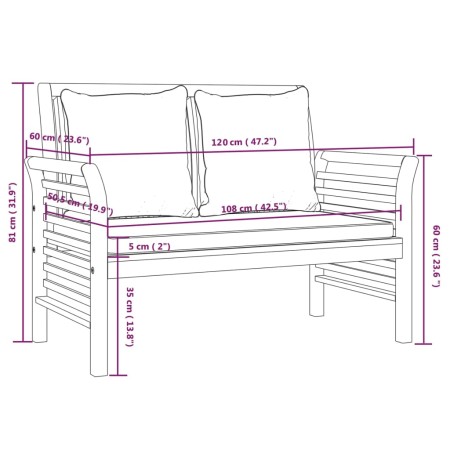 Set Divani Giardino 2pz con Cuscini Grigio Scuro Legno Massello