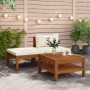 Set Divani Giardino 3 pz Cuscini Bianco Crema in Legno d'Acacia