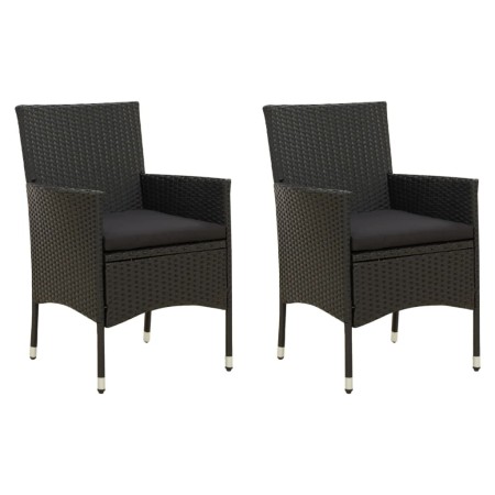 Sedie da Giardino con Cuscini 2 pz in Polyrattan Nere