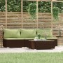 Set Mobili da Giardino 4 pz con Cuscini in Polyrattan Marrone