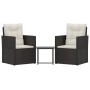 Set Divani da Esterno 3 pz con Cuscini in Polyrattan Nero