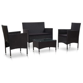 Set Divani da Giardino 4 pz con Cuscini in Polyrattan Nero