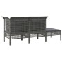 Set Divani da Giardino 3 pz con Cuscini in Polyrattan Grigio