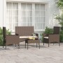 Set Mobili da Giardino 4 pz con Cuscini in Polyrattan Marrone