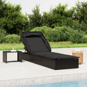 Lettino con Tetto Pieghevole Nero 213x63x97 cm Polyrattan