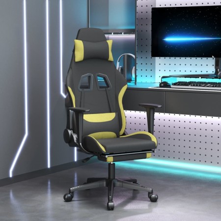 Sedia da Gaming Massaggio e Poggiapiedi Nero e Verde Chiaro