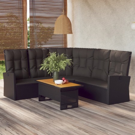 Set da Giardino 2 pz con Cuscini Nero in Polyrattan