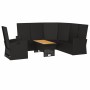 Set Divani da Giardino 3 pz con Cuscini Nero in Polyrattan