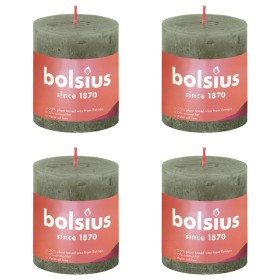 Bolsius Candele Rustiche a Colonna 4 pz 80x68 mm Verde Oliva