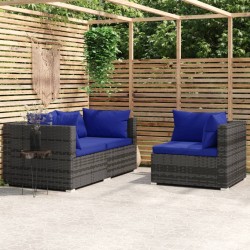 Set Divani da Giardino 3 pz con Cuscini in Polyrattan Grigio