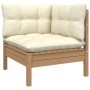 Set Divani da Giardino 3 pz con Cuscini Crema Massello di Pino