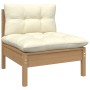 Set Divani da Giardino 3 pz con Cuscini Crema Massello di Pino