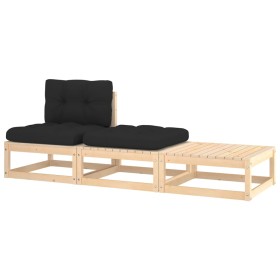 Set Divani da Giardino 3 pz con Cuscini Legno Massello Pino