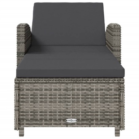 Lettino Prendisole con Cuscino Grigio Scuro Polyrattan Grigio