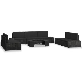 Set Divani da Giardino 8 pz in Polyrattan Nero