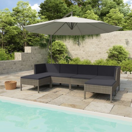 Set Divani da Giardino 6 pz con Cuscini in Polyrattan Grigio