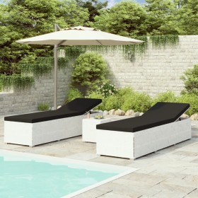 Lettini Prendisole con Tavolino 3 pz in Polyrattan Bianco