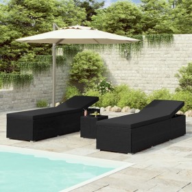 Lettini Prendisole con Tavolino 3 pz in Polyrattan Nero