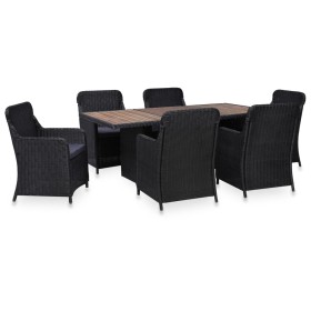 Set da Pranzo da Giardino 7 pz in Polyrattan Nero