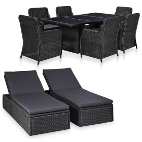 Set da Pranzo da Giardino 9 pz in Polyrattan Nero