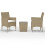 Set Bistrot da Giardino 3 pz Polyrattan e Vetro Temperato Beige