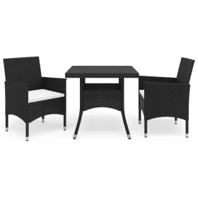 Set Mobili da Pranzo per Giardino 3 pz Nero Polyrattan e Vetro