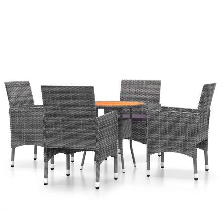 Set da Pranzo per Giardino 5 pz in Polyrattan Grigio