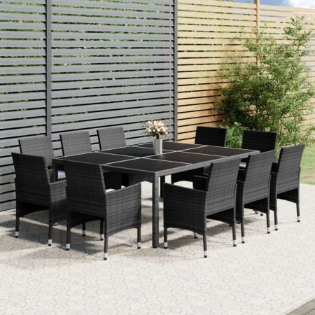 Set da Pranzo per Giardino 11 pz in Polyrattan Grigio