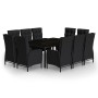 Set da Pranzo per Giardino 11 pz Polyrattan Nero