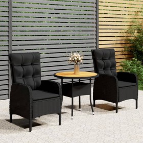 Set da Bistrot per Giardino 3 pz in Polyrattan Nero