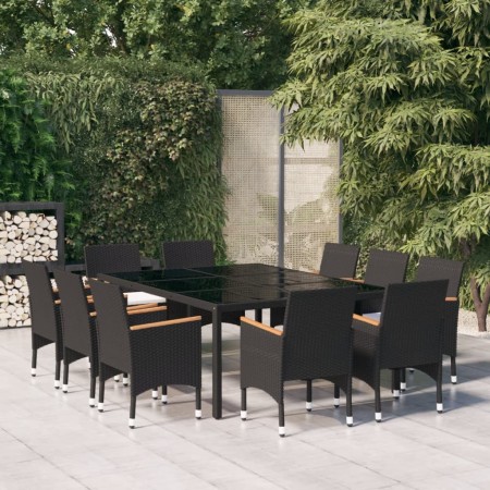 Set da Pranzo per Giardino 11 pz in Polyrattan Nero