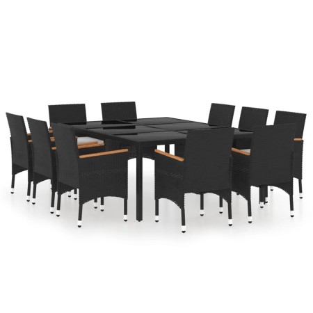 Set da Pranzo per Giardino 11 pz in Polyrattan Nero