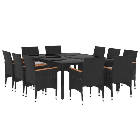 Set da Pranzo per Giardino 11 pz in Polyrattan Nero