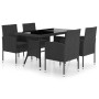 Set da Pranzo da Giardino 5 pz in Polyrattan Nero