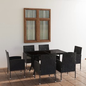 Set da Pranzo da Giardino 7 pz in Polyrattan Nero