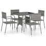 Set Mobili da Pranzo per Giardino 5 pz in Polyrattan Grigio