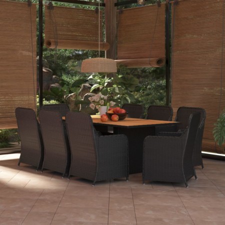 Set da Pranzo da Giardino 9 pz in Polyrattan Nero