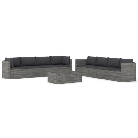 Set Divani da Giardino 9 pz con Cuscini in Polyrattan Grigio