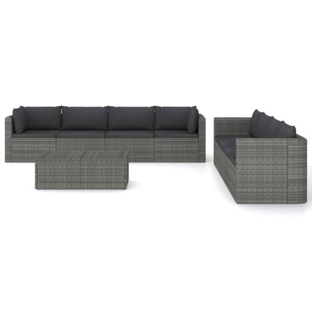 Set Divani da Giardino 9 pz con Cuscini in Polyrattan Grigio