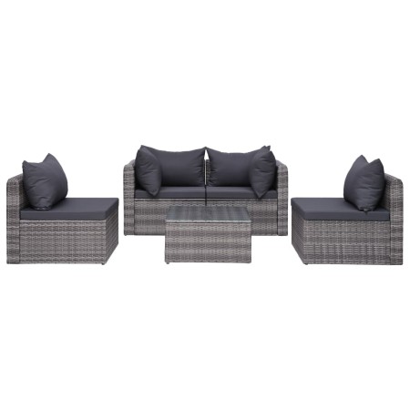 Set Divani da Giardino 9 pz con Cuscini in Polyrattan Grigio